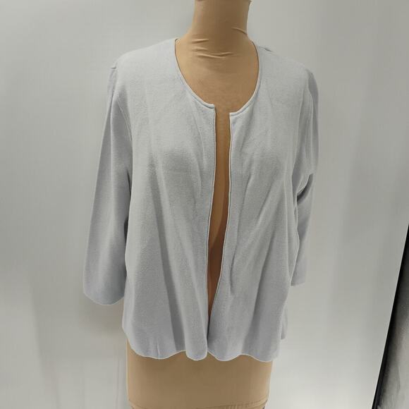 J. McLaughlin Lexa Blue Cotton Knit Fringe Edge Cardigan - SZ L - Picture 1 of 14
